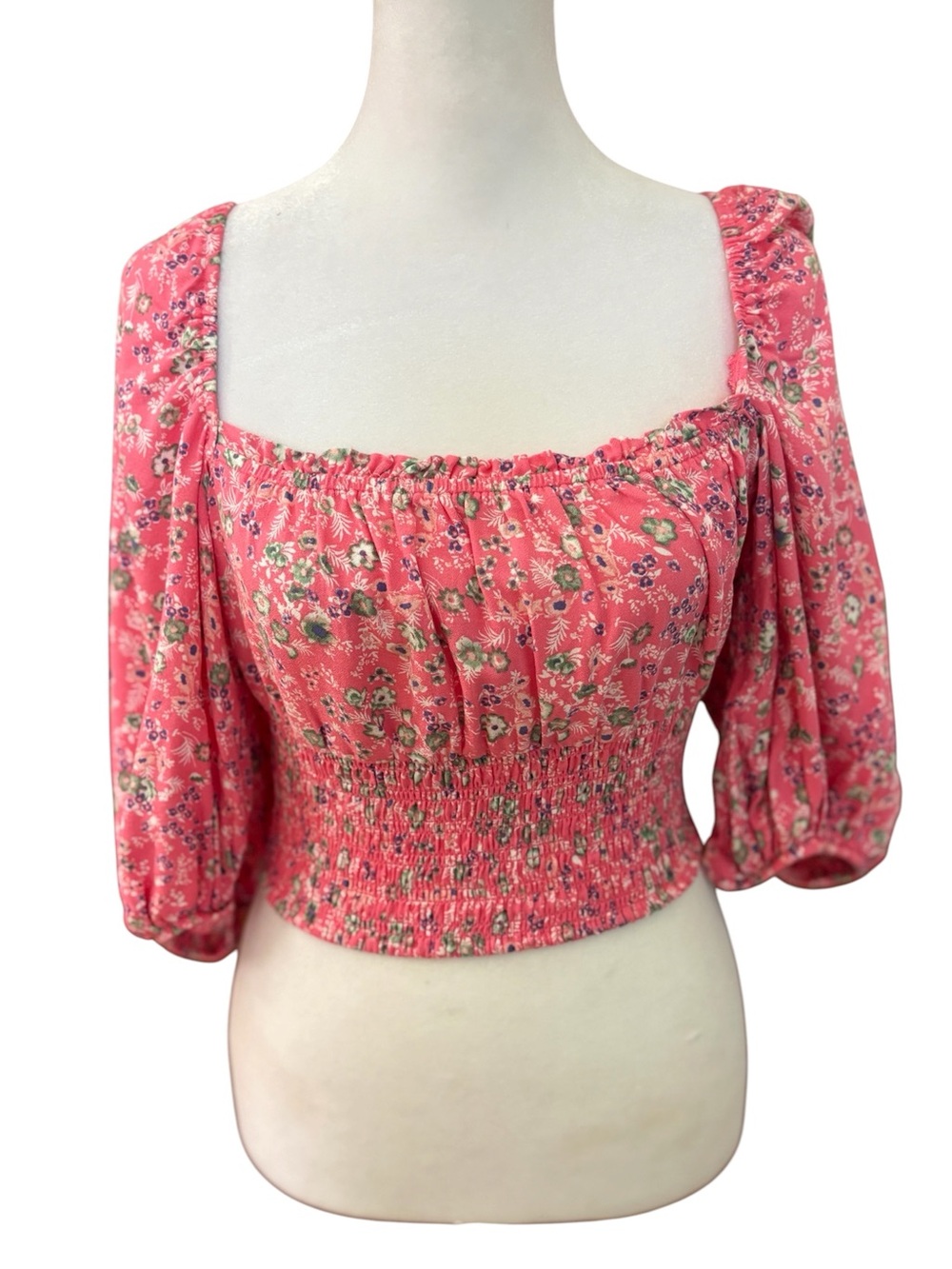 New AFRM Medium Pink Floral Waverly Puff Sleeve Smocked Top